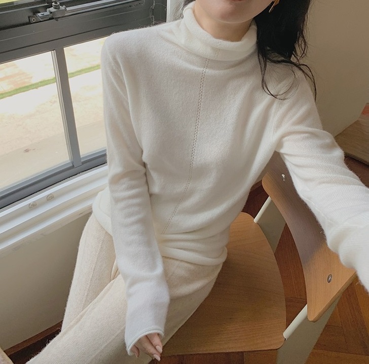 秋冬新款高领羊绒衫女套头镂空毛衣堆堆领羊毛...