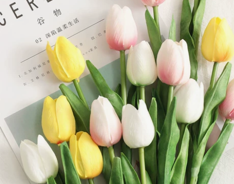 北欧风格郁金香仿真花高档假花迷你Pu家居摆...