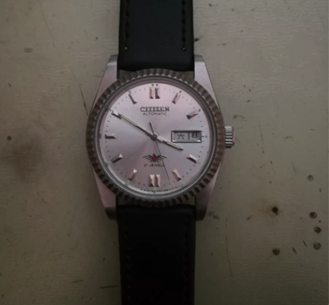 西铁城自动表，全钢表壳，锁把，普通皮革表带...