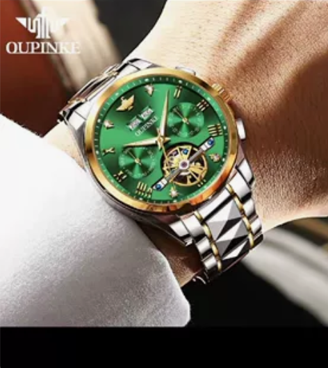 明星张智霖代言欧品客品牌手表机械表热销绿水...