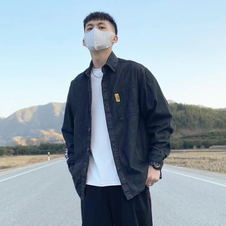 牛仔长袖衬衫男加肥加大码潮流胖子宽松春秋季...