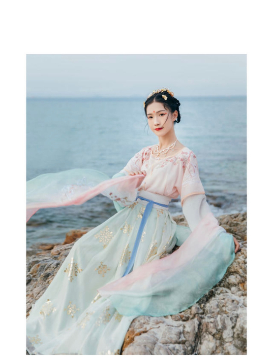 汉尚华莲春涧原创汉服女装中国风烫金印花坦领...