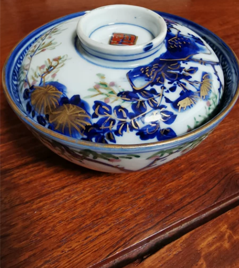 日本手绘青花描金老盖碗，品相尺寸如图，泡茶...