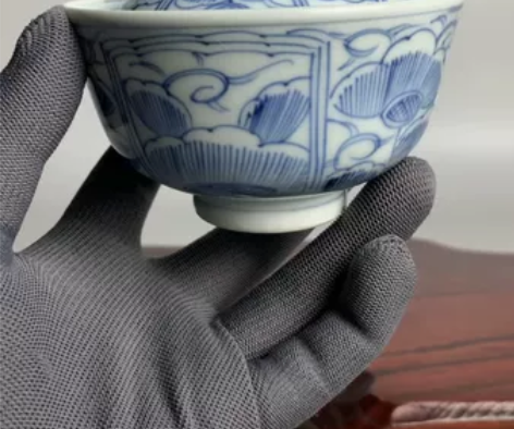 中古日本造老年份昭和手绘青花盖碗 地包天 ...