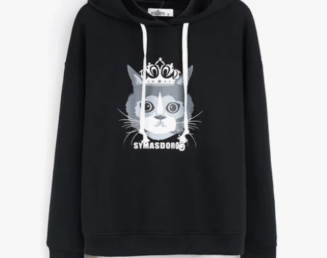 诗曼朵2016秋冬新款韩版宽松加绒字母猫咪...