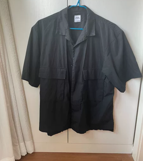 ZARA男士黑色半袖开扣衬衫 L码 只穿过...