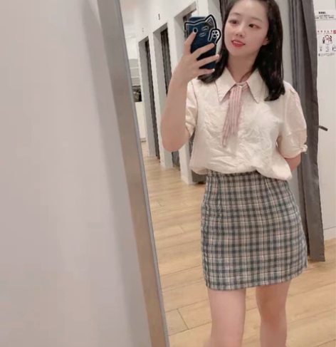 格子半身裙女学生短裙春秋新款高腰显瘦学院风...