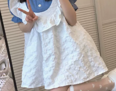 少女甜美小个子荷叶边背带短裙子夏季2021...