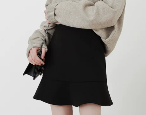 荷叶边裙 荷叶边毛呢鱼尾半身裙2022秋冬...