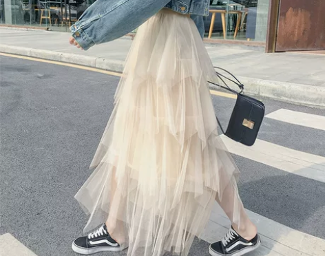 秋季高腰网纱半身裙长裙子胯大超仙女纱裙蛋糕...