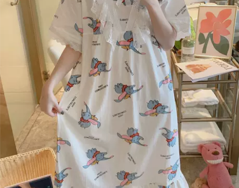 睡衣女夏薄款棉质蕾丝公主风可爱韩版短袖睡裙...
