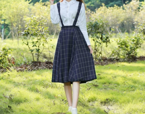 全新均码日系2021复古森系可拆卸背带裙中...