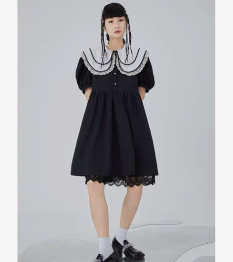 DIDDI原创设计 可爱少女 黑色珍珠边娃...