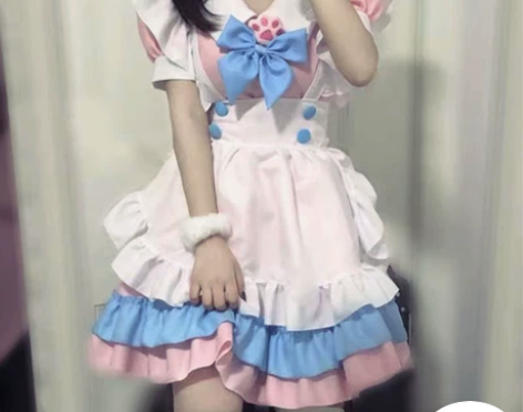 超萌粉蓝女仆装cosplay日常可爱软妹L...