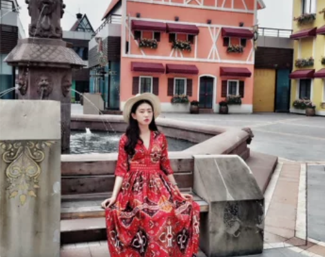 猫之旅店 异域风情波西米亚几何民族风连衣裙...