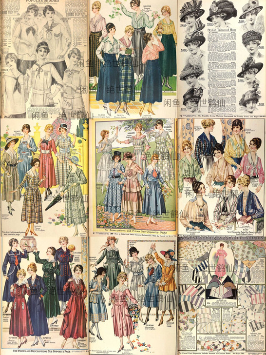 vintage欧美服装设计图纸画册手绘参考...