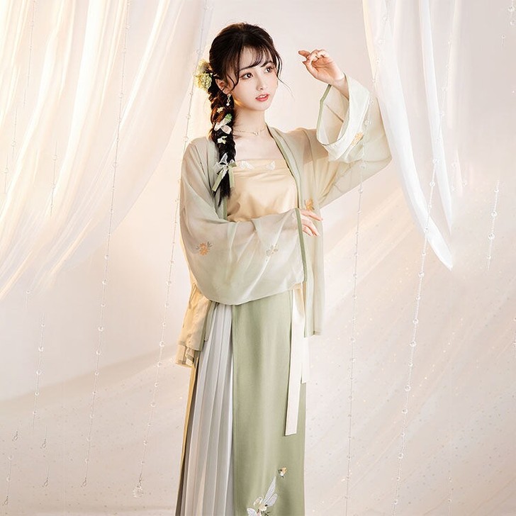 池夏春茶宴竹音宋制对襟短衫吊带两片裙原创改...