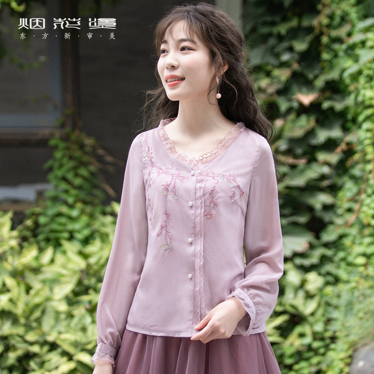 烟花烫 蕾丝雪纺衫