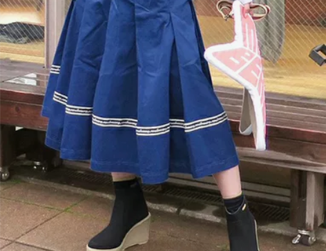 日系工装风蓝色文艺复古vintage百褶日...