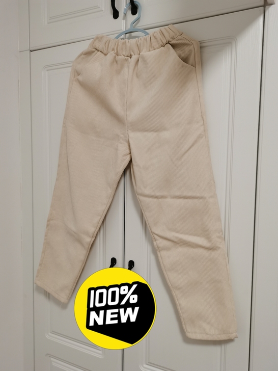 秋冬加绒灯芯绒米白色长裤女裤子松紧腰