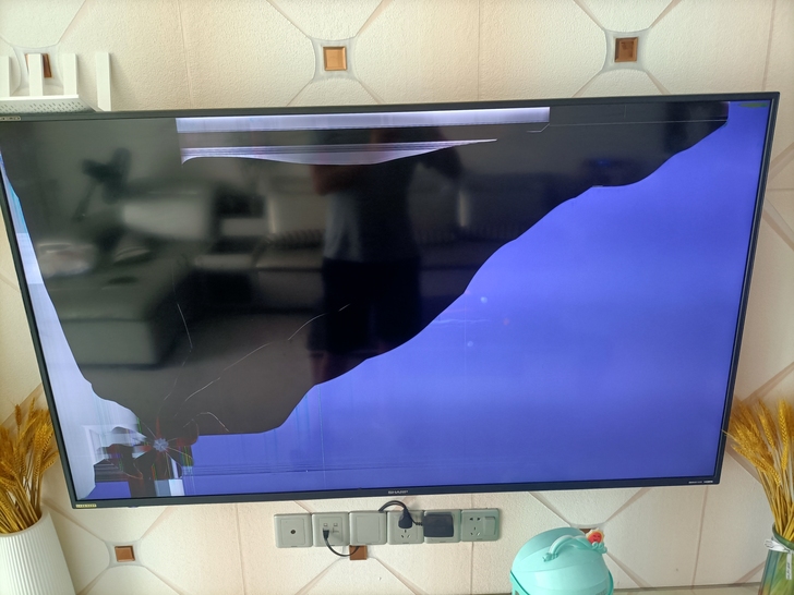 (碎屏,电视正常播放)夏普LCD-60TX...