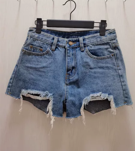 破洞牛仔短裤时尚显瘦高腰辣妹风牛仔裤热裤 ...