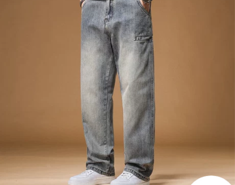 黄泥色牛仔裤男直筒宽松秋季美式复古长裤潮牌...