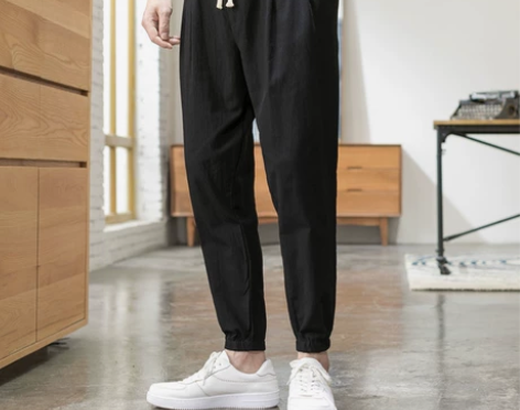 全新夏季男士亚麻裤九分裤休闲裤大码宽松棉麻...