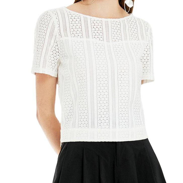 珂莱蒂尔品牌新款全新白色短袖百搭蕾丝衫 上...