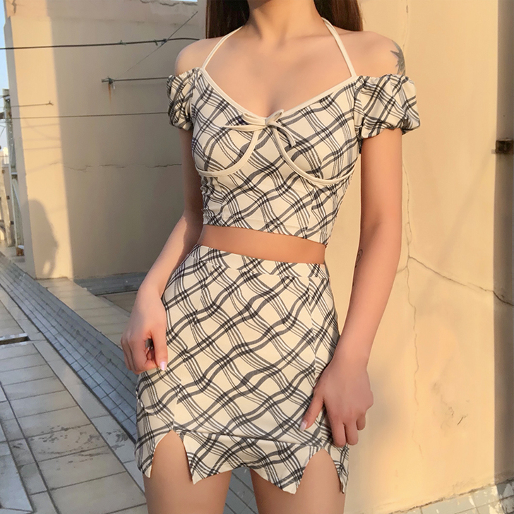 KLIOU 夏季格纹套装 仅试穿 全新