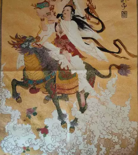 字画 刺绣画 织锦绣 观音送子图丝线绣送子...