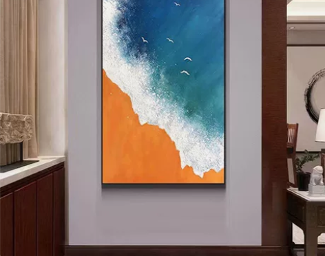 手绘肌理轻奢简约玄关挂画工艺的风景画现代客...