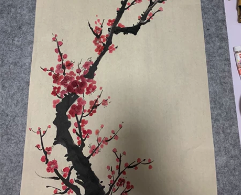国画梅花 仿古色生宣纸尺寸约3469 边缘...