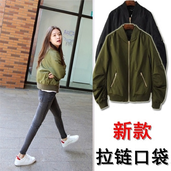 棒球服女飞行员夹克薄款酒红色秋冬新款情侣加...