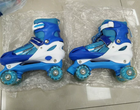 青少年儿童蓝色双排轮滑四轮滑冰鞋闪光轮M（...