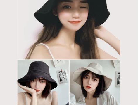 黑色渔夫帽女夏遮脸ins遮阳帽大帽檐防晒春...