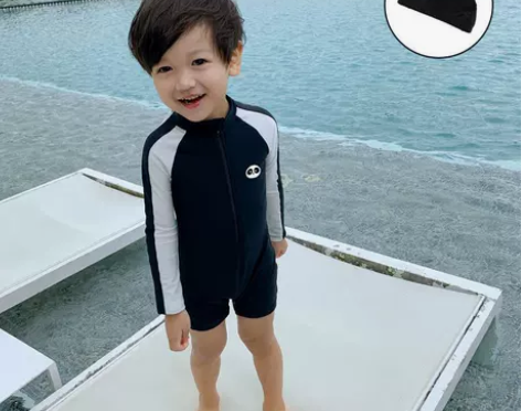 儿童泳衣男童长袖防晒速干连体温泉男宝宝婴儿...