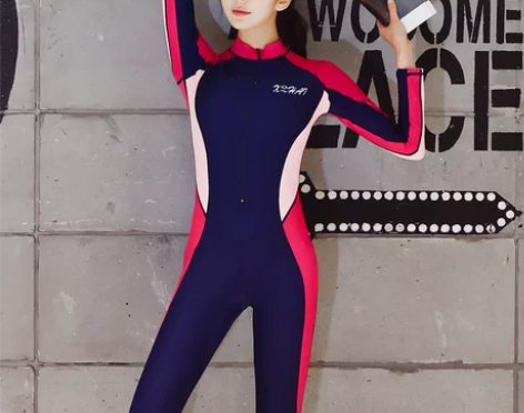 潜水服女长袖防晒泳衣连体韩国游泳水母浮潜冲...