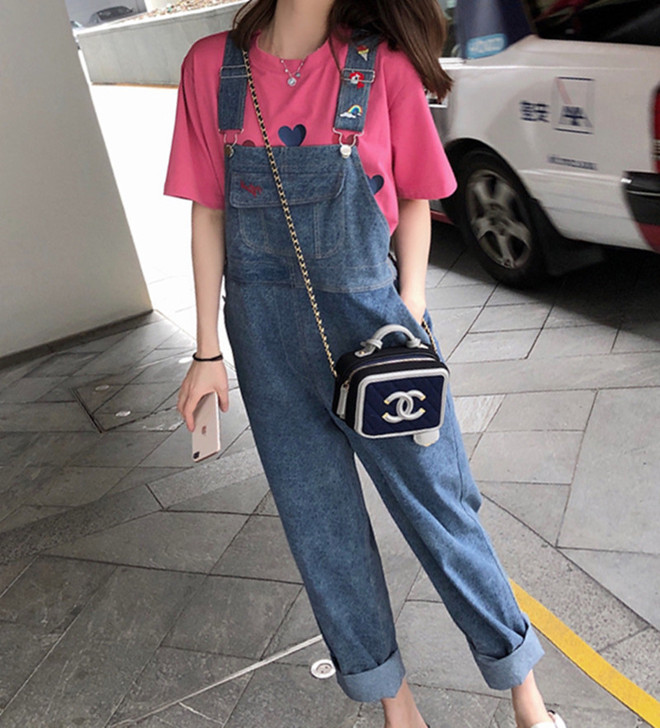 珍珍家高腰牛仔背带裤女韩版减龄2020春新...
