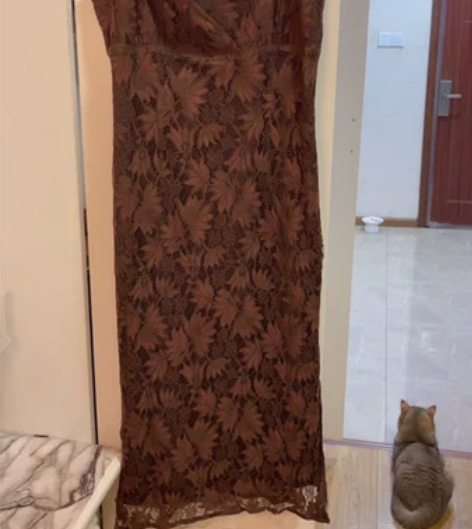 重工蕾丝吊带v领连衣裙，这衣服是我自己设计...