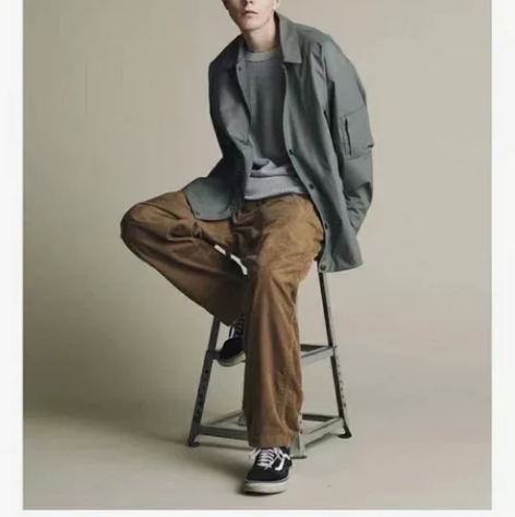 BEAMX日系复古经典款宽松锥形阔腿灯芯绒...