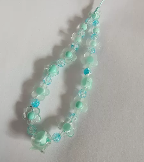 马卡龙色手工编织彩珠爱心手机挂绳短款可爱防...