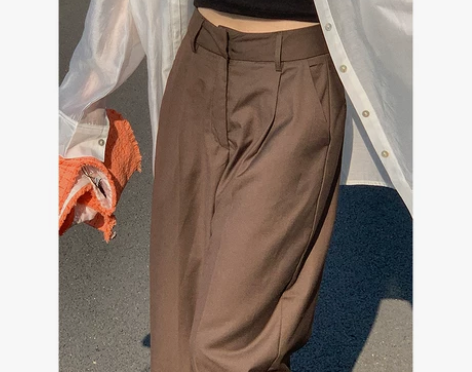 咖棕色西装裤女2020秋季复古阔腿直筒宽松...