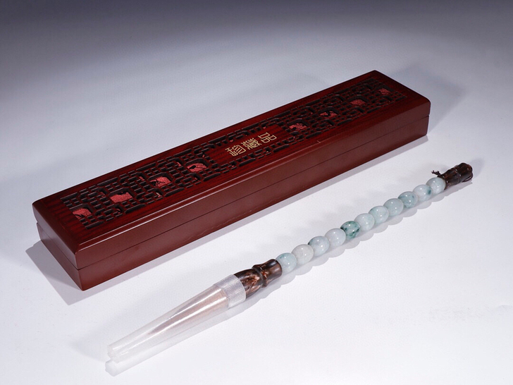 旧藏【老翡翠镶玛瑙 毛笔】