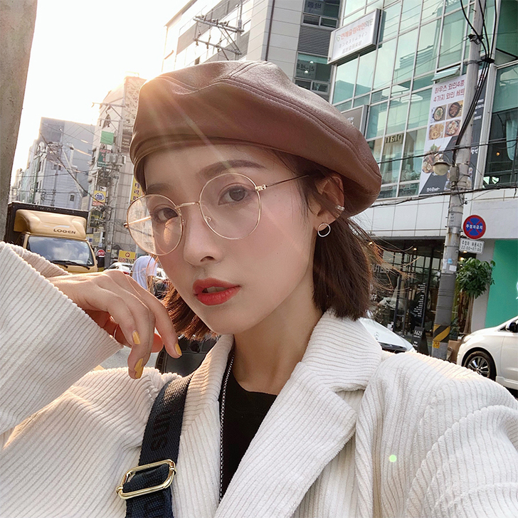 帽子女韩版潮百搭复古PU皮质网红款贝雷帽八...
