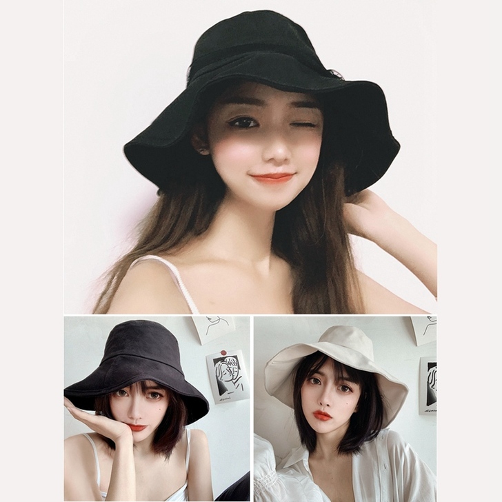 黑色渔夫帽女夏遮脸百搭遮阳帽大帽檐防晒春秋...