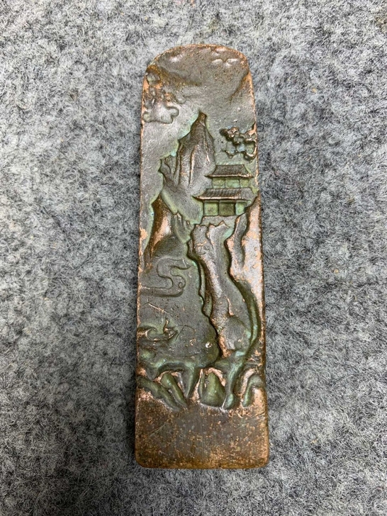 古玩店撤柜赔钱处理老铜器浮雕山水图纹印章文...