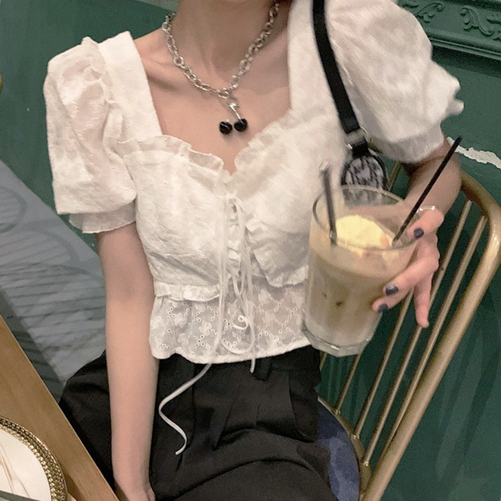 丹来鸟 蕾丝雪纺衫