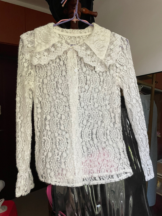 Sev7en自制 敲甜美的娃娃领透视网纱上...