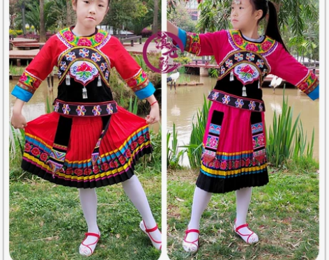 新款彝族女童套装 银饰绣花彝族服装 精品八...